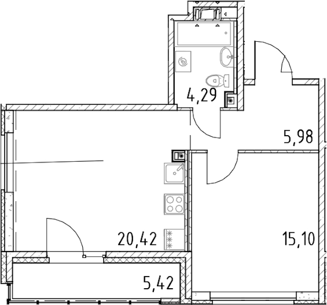 1-комнатная квартира 45.79 м², 9/17 эт., ЖК «Город Первых»